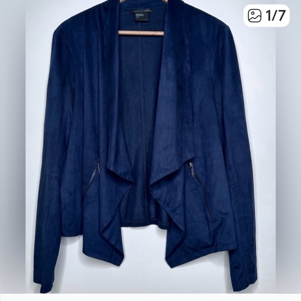 A/X Armani Exchange Navy Faux Suede Open Drape Front Jacket Size Medium